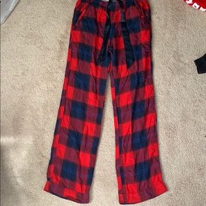 red and blue plaid pajama pants